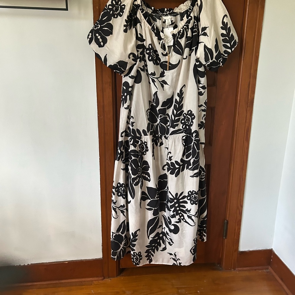 H&M Black and White Cowl Neck Midi Sundress